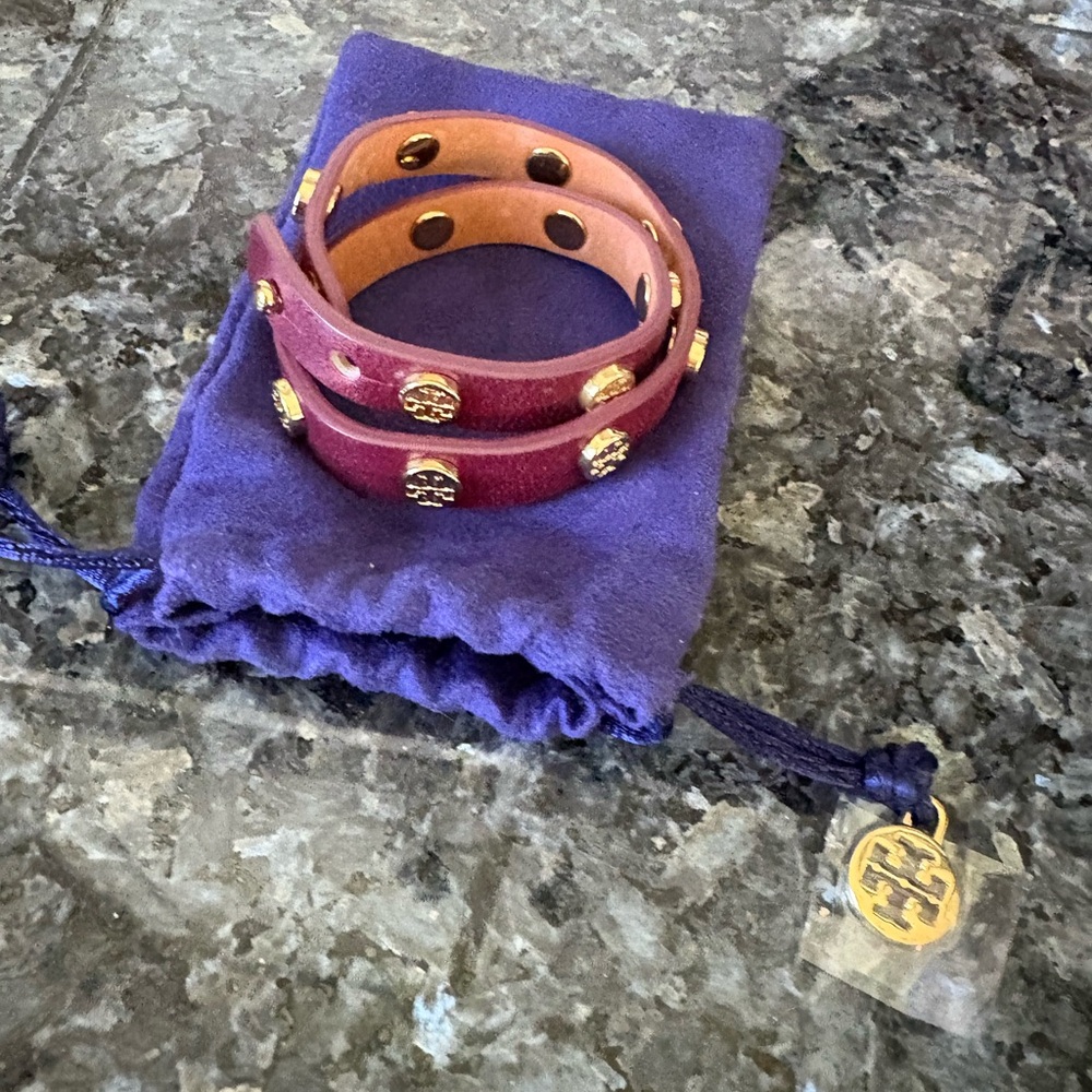 Tory Burch Women's Double Wrap Leather Bracelet - Burgundy and Gold